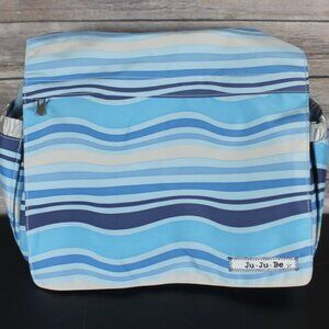 Ju Ju Be Baby Diaper Bag Crossbody Blue Striped W/Changing Mat New Teflon Be All